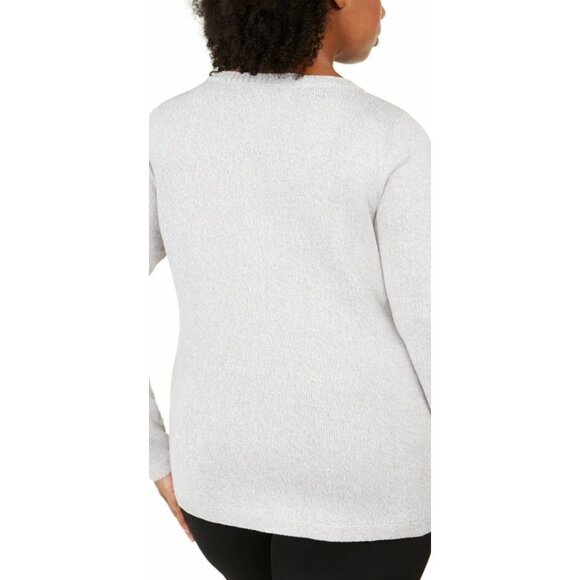 Karen Scott Sweater Top Women's 1X Gray CATS Sequins Holiday Graphic Relaxed NEW - Picture 13 of 14